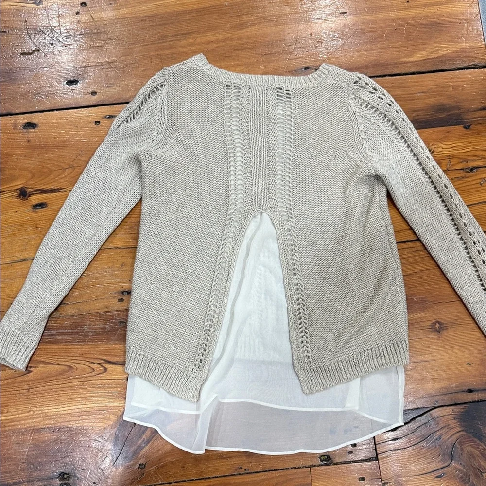 Lucky Brand Taupe Knit Sweater with Sheer Hem Size Medium - Picture 8 of 12